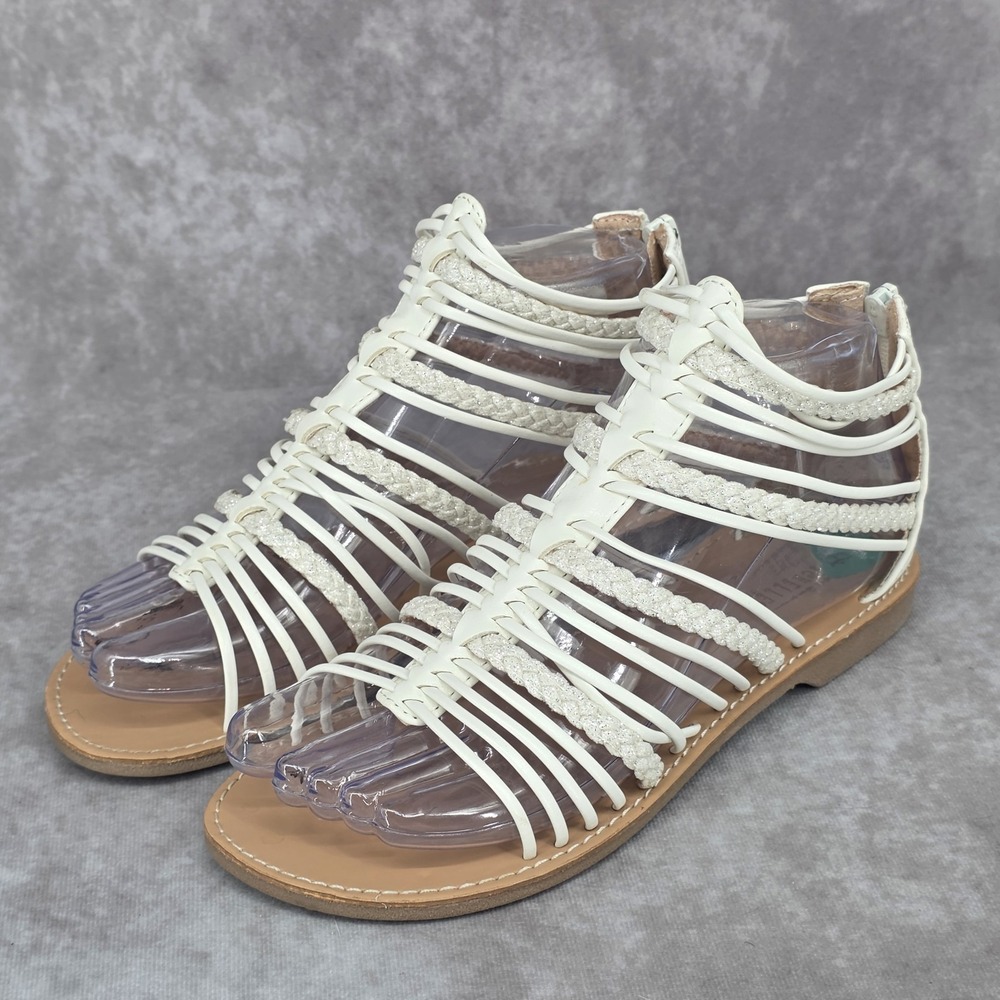 Seychelles Girls Gladiator Sandals Size 4 White Glitter Metallic Strappy NEW